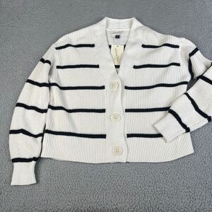 Universal Thread Sweater Womens XS White Black Stripe Crop Knit Cardigan V Neck
